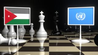 Jordan National Flag, Flags placed on a chessboard with the UN flag in the background