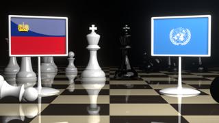 Liechtenstein National Flag, Flags placed on a chessboard with the UN flag in the background