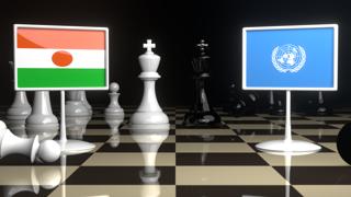 Niger National Flag, Flags placed on a chessboard with the UN flag in the background