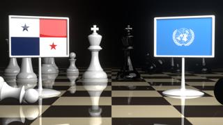 Panama National Flag, Flags placed on a chessboard with the UN flag in the background