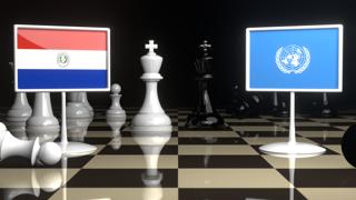 Paraguay National Flag, Flags placed on a chessboard with the UN flag in the background