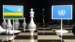 Rwanda National Flag, Flags placed on a chessboard with the UN flag in the background