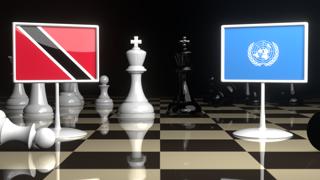 Trinidad-and-Tobago National Flag, Flags placed on a chessboard with the UN flag in the background