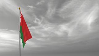 Belarus National Flag, The national flag and flagpole visible from afar against a black and white sky background