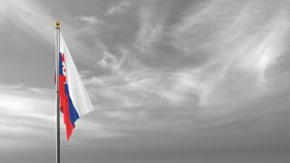 Slovakia National Flag, The national flag and flagpole visible from afar against a black and white sky background