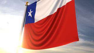 Chile National Flag, A fluttering flag and flagpole seen up close against a dark blue sky