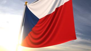 Czech National Flag, A fluttering flag and flagpole seen up close against a dark blue sky