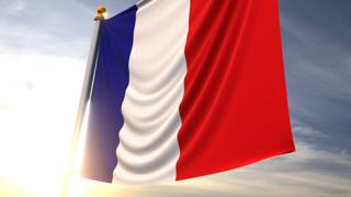 France National Flag, A fluttering flag and flagpole seen up close against a dark blue sky