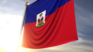 Haiti National Flag, A fluttering flag and flagpole seen up close against a dark blue sky