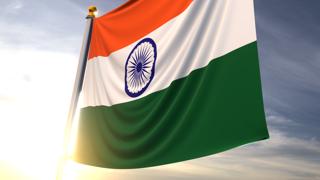 India National Flag, A fluttering flag and flagpole seen up close against a dark blue sky