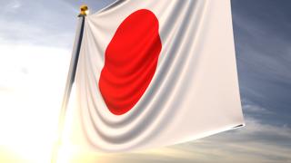 Japan National Flag, A fluttering flag and flagpole seen up close against a dark blue sky