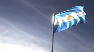 Argentina National Flag, The national flag and flagpole looking up against a dark blue sky