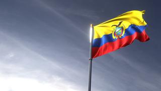 Ecuador National Flag, The national flag and flagpole looking up against a dark blue sky