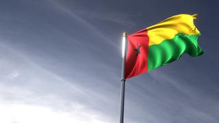 Guinea-Bissau National Flag, The national flag and flagpole looking up against a dark blue sky