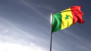 Senegal National Flag, The national flag and flagpole looking up against a dark blue sky