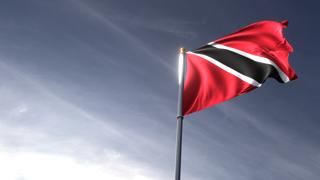 Trinidad-and-Tobago National Flag, The national flag and flagpole looking up against a dark blue sky