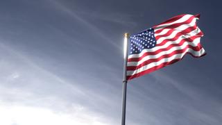 USA National Flag, The national flag and flagpole looking up against a dark blue sky