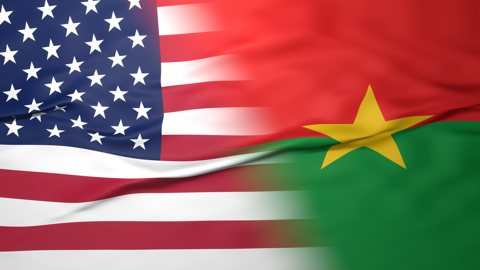 Burkina-Faso National Flag, American flag, flag splitting the screen in halff