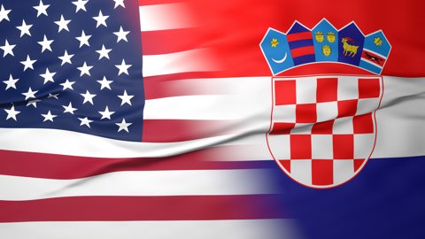 Croatia National Flag, American flag, flag splitting the screen in halff