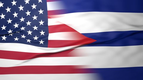 Cuba National Flag, American flag, flag splitting the screen in halff