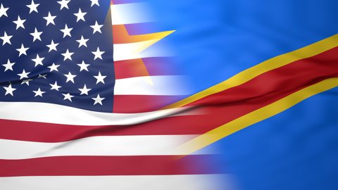 Democratic-Republic-of-the-Congo National Flag, American flag, flag splitting the screen in halff