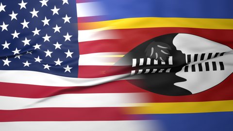 Eswatini National Flag, American flag, flag splitting the screen in halff