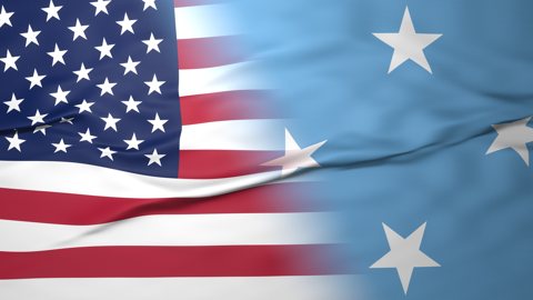 Federated-States-of-Micronesia National Flag, American flag, flag splitting the screen in halff