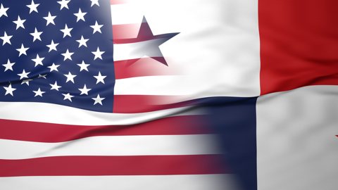 Panama National Flag, American flag, flag splitting the screen in halff