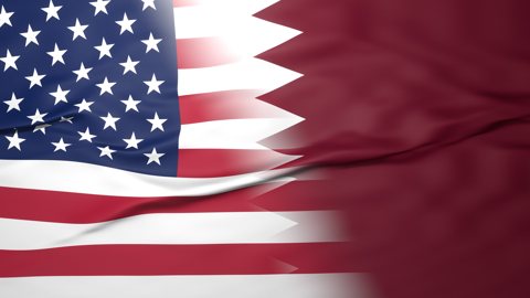 Qatar National Flag, American flag, flag splitting the screen in halff