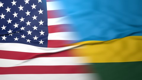 Rwanda National Flag, American flag, flag splitting the screen in halff