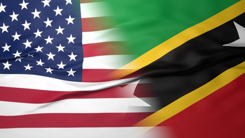 Saint-Kitts-and-Nevis National Flag, American flag, flag splitting the screen in halff