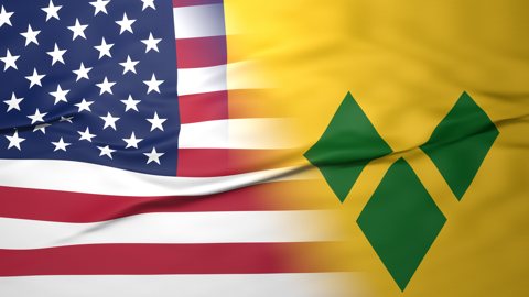 Saint-Vincent-and-the-Grenadines National Flag, American flag, flag splitting the screen in halff