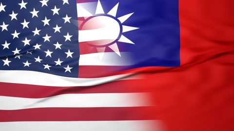 Taiwan National Flag, American flag, flag splitting the screen in halff