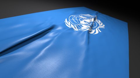 国連(UN)国旗, 遠近感あるデスクの上の国旗