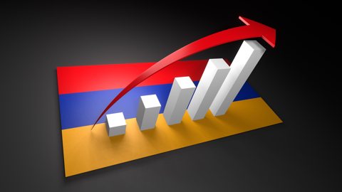 アルメニア国旗, 国旗の上に湧く赤い矢印と白い上昇グラフ