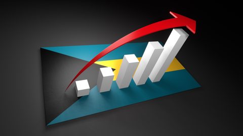 バハマ国旗, 国旗の上に湧く赤い矢印と白い上昇グラフ