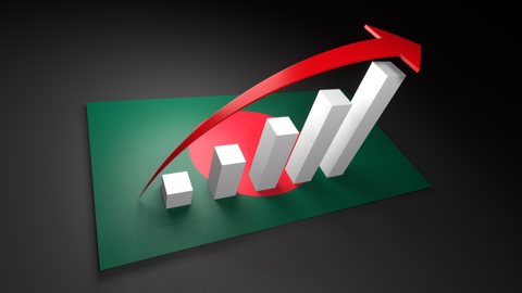 Bangladesh National Flag, Red arrow and white upward graph rising above the national flag