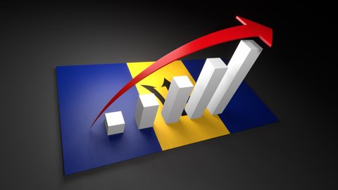 バルバドス国旗, 国旗の上に湧く赤い矢印と白い上昇グラフ