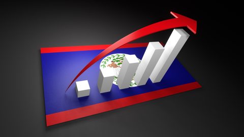 Belize National Flag, Red arrow and white upward graph rising above the national flag