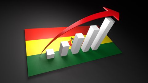 ボリビア国旗, 国旗の上に湧く赤い矢印と白い上昇グラフ