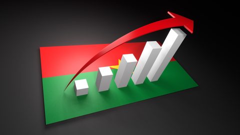 ブルキナファソ国旗, 国旗の上に湧く赤い矢印と白い上昇グラフ