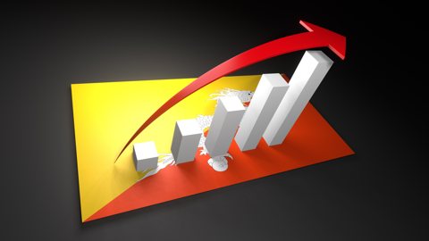 ブータン国旗, 国旗の上に湧く赤い矢印と白い上昇グラフ