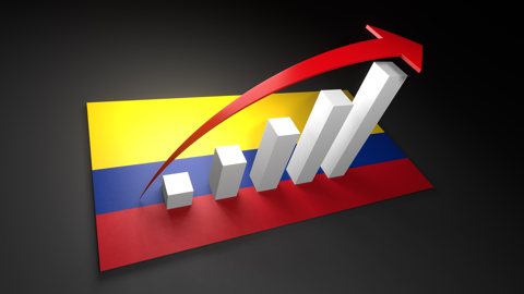 コロンビア国旗, 国旗の上に湧く赤い矢印と白い上昇グラフ