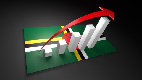 ドミニカ国旗, 国旗の上に湧く赤い矢印と白い上昇グラフ