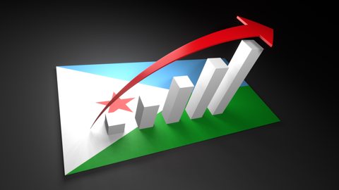 Djibouti National Flag, Red arrow and white upward graph rising above the national flag