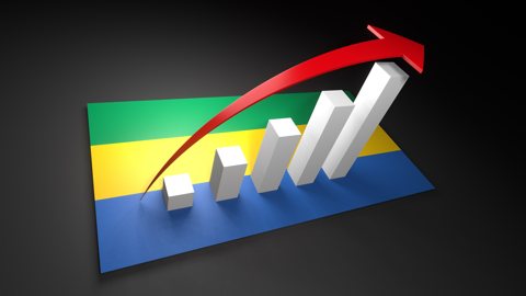 ガボン国旗, 国旗の上に湧く赤い矢印と白い上昇グラフ