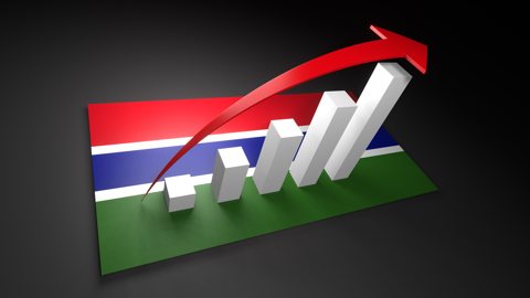 ガンビア国旗, 国旗の上に湧く赤い矢印と白い上昇グラフ