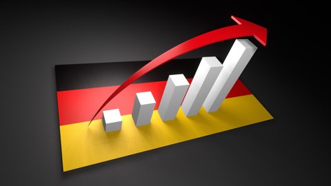 Germany National Flag, Red arrow and white upward graph rising above the national flag