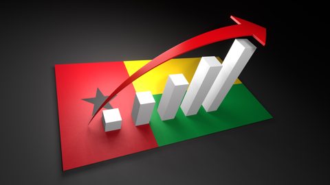 Guinea-Bissau National Flag, Red arrow and white upward graph rising above the national flag