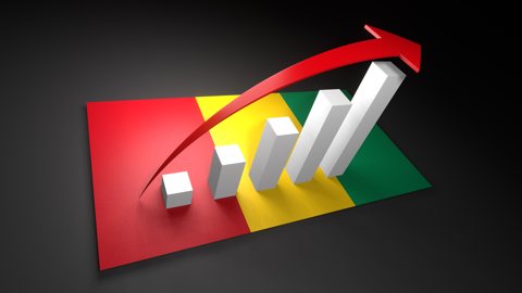ギニアビサウ国旗, 国旗の上に湧く赤い矢印と白い上昇グラフ